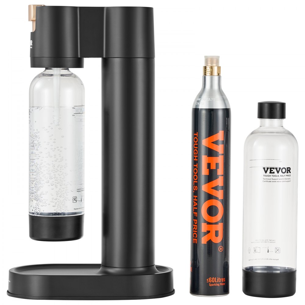 Aparat Sparkling VEVOR, Aparat de producere a sifonului pentru carbonatarea acasă, Kit de pornire a apei Seltzer cu 2 sticle PET de 1 l fără BPA, cilindru de CO2, compatibil cu cilindru de CO2 cu înșurubare Mainstream de 60 L