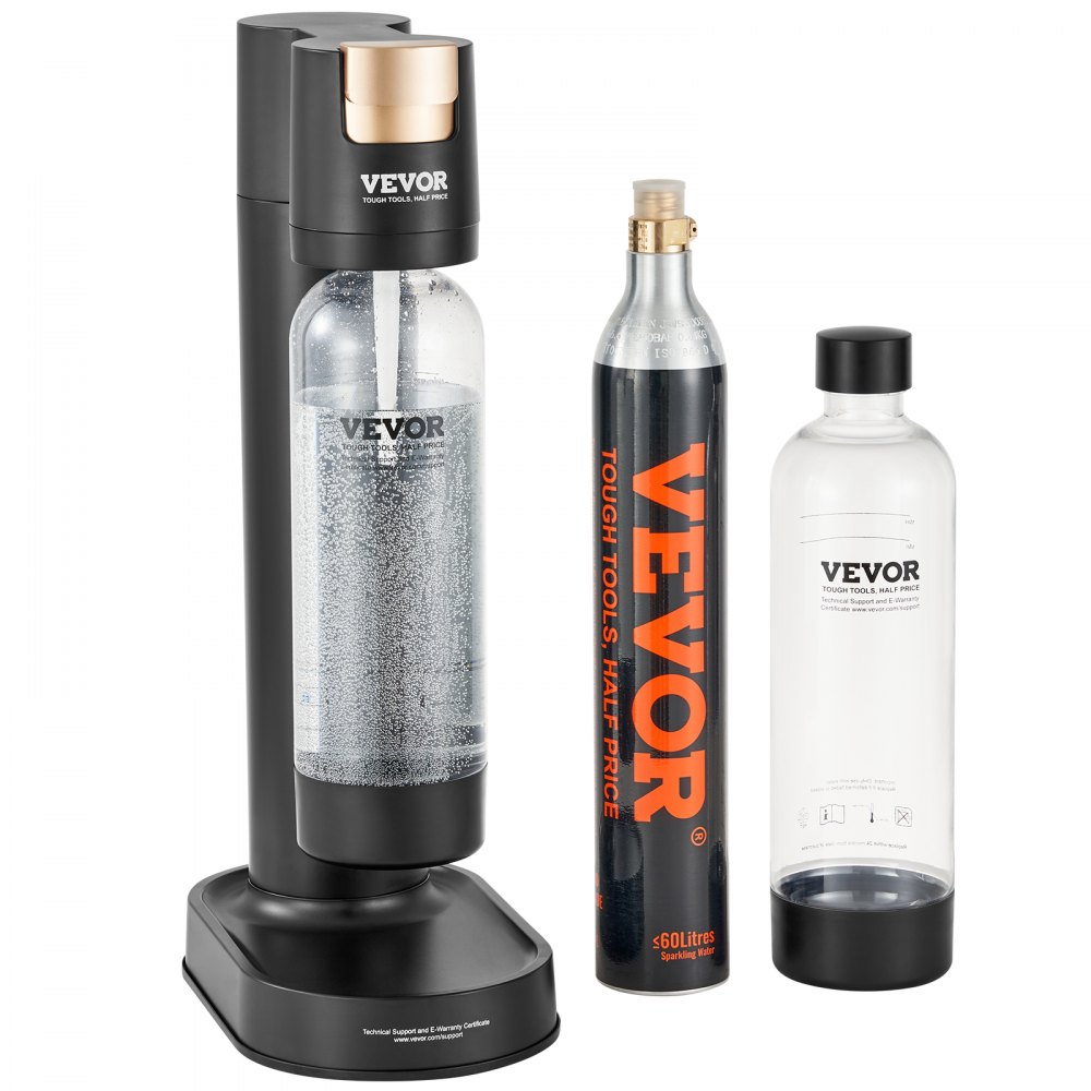 Aparat Sparkling VEVOR, Aparat de producere a sifonului pentru carbonatarea acasă, Kit de pornire a apei Seltzer cu 2 sticle PET de 1 l fără BPA, cilindru de CO2, compatibil cu cilindru de CO2 cu înșurubare Mainstream de 60 L