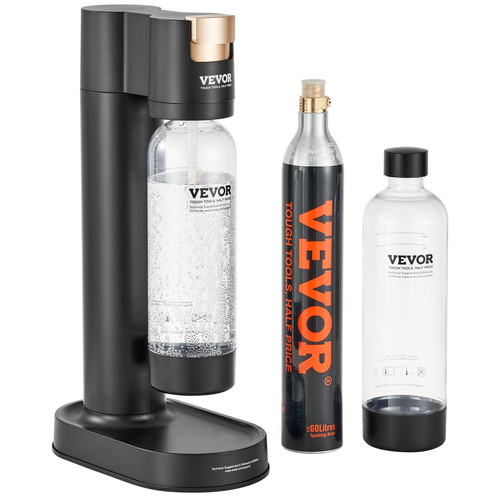 Aparat Sparkling VEVOR, Aparat de producere a sifonului pentru carbonatarea acasă, Kit de pornire a apei Seltzer cu 2 sticle PET de 1 l fără BPA, cilindru de CO2, compatibil cu cilindru de CO2 cu înșurubare Mainstream de 60 L