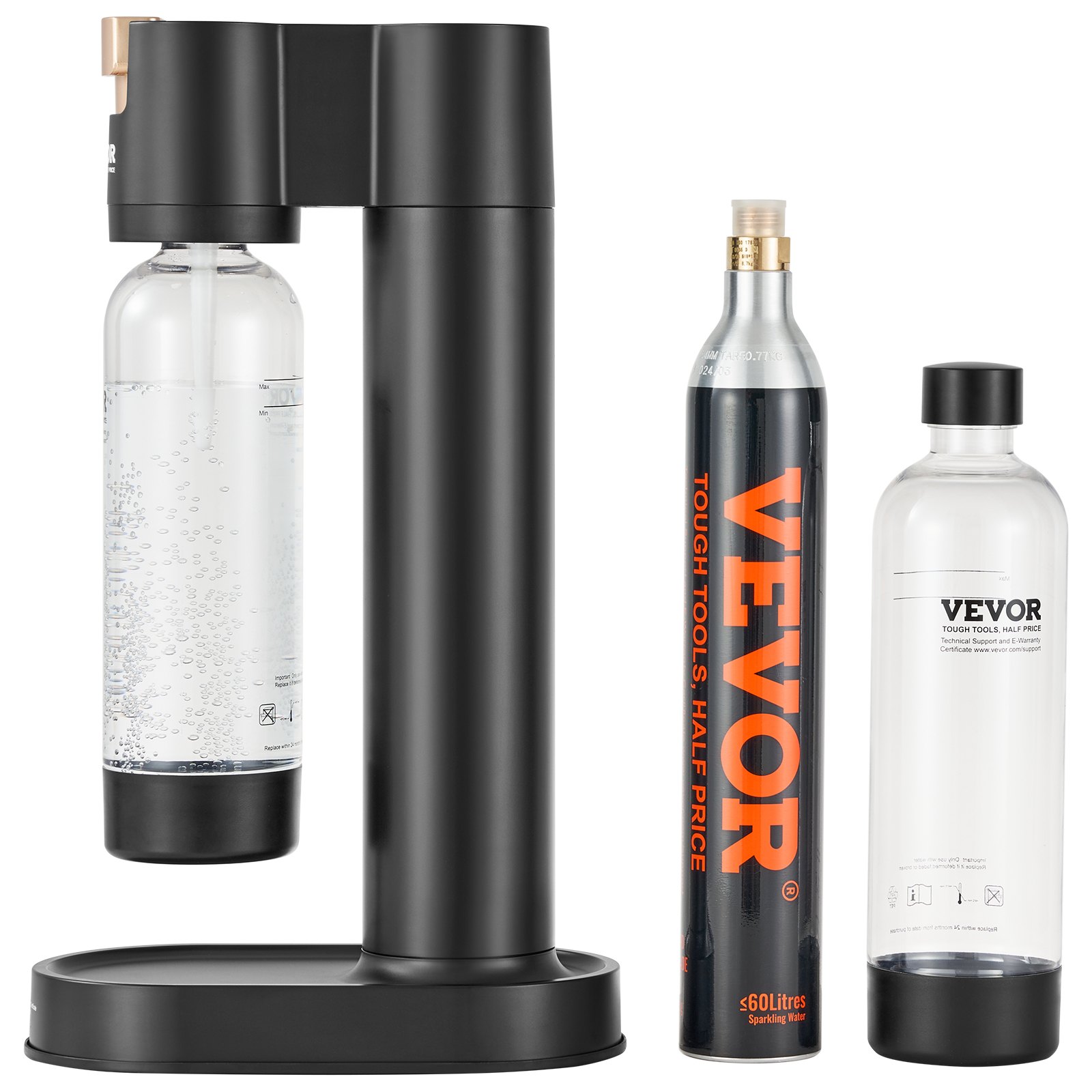 Aparat Sparkling VEVOR, Aparat de producere a sifonului pentru carbonatarea acasă, Kit de pornire a apei Seltzer cu 2 sticle PET de 1 l fără BPA, cilindru de CO2, compatibil cu cilindru de CO2 cu înșurubare Mainstream de 60 L