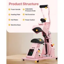 VEVOR Hat Heat Press Machine for Caps Hat Press with 2pcs Platens for HTV Pink