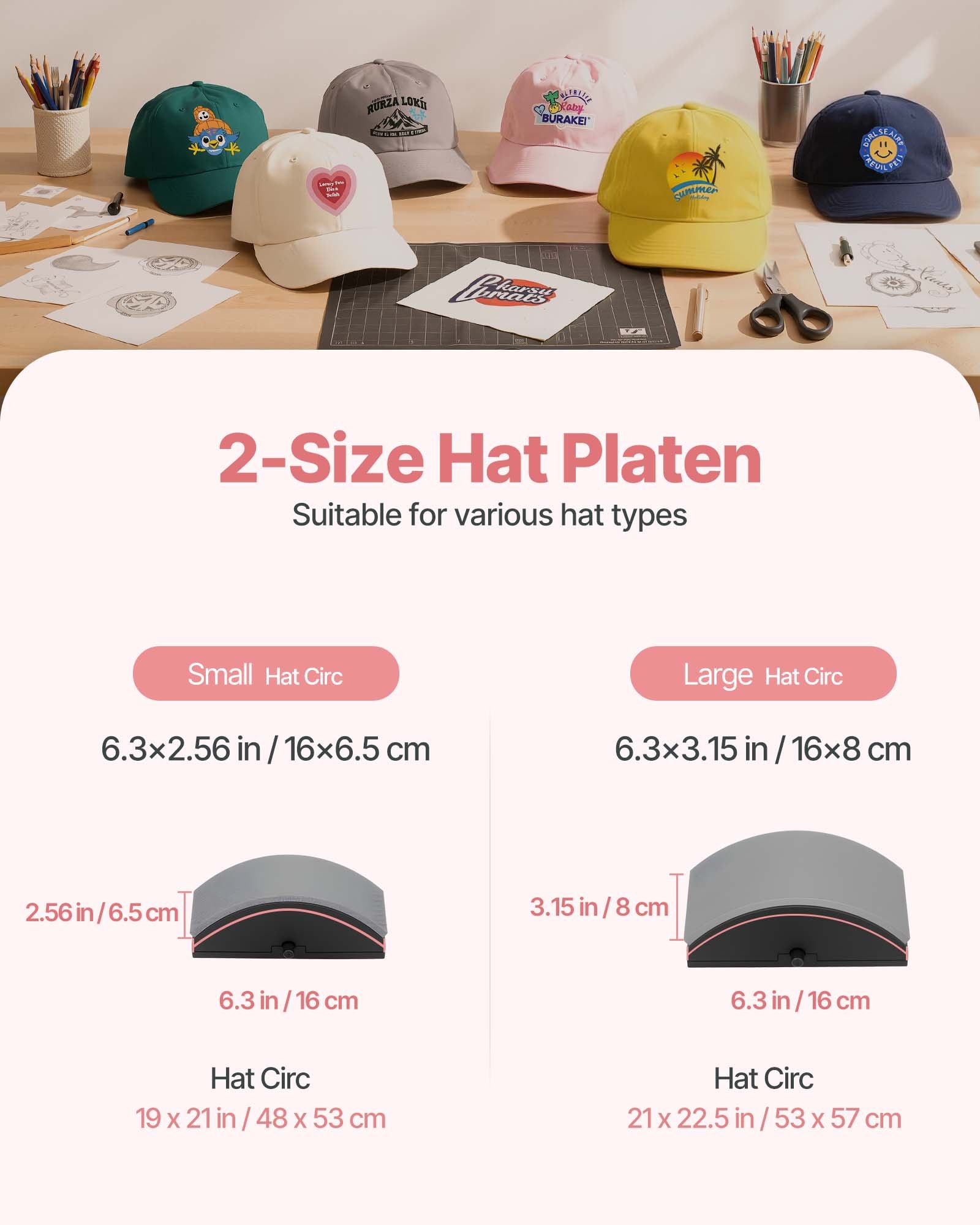 VEVOR Hat Heat Press Machine, with 2pcs Interchangeable Platens, Precise Temperature and Time Control, Hat Press for HTV Iron On and Sublimation Projects, for Caps, Headbands, Cuffs, Face Masks, Pink