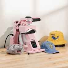 VEVOR Hat Heat Press Machine for Caps Hat Press with 4pcs Platens for HTV Pink