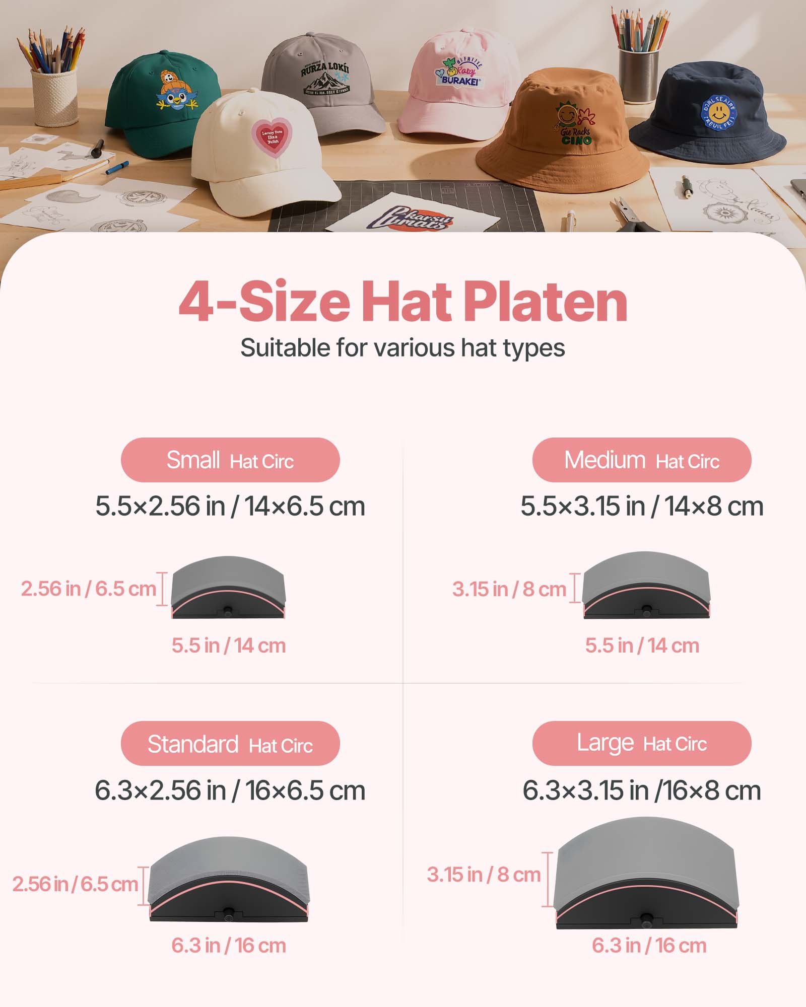 VEVOR Hat Heat Press Machine, with 4pcs Interchangeable Platens, Precise Temperature and Time Control, Hat Press for HTV Iron On and Sublimation Projects, for Caps, Headbands, Cuffs, Face Masks, Pink