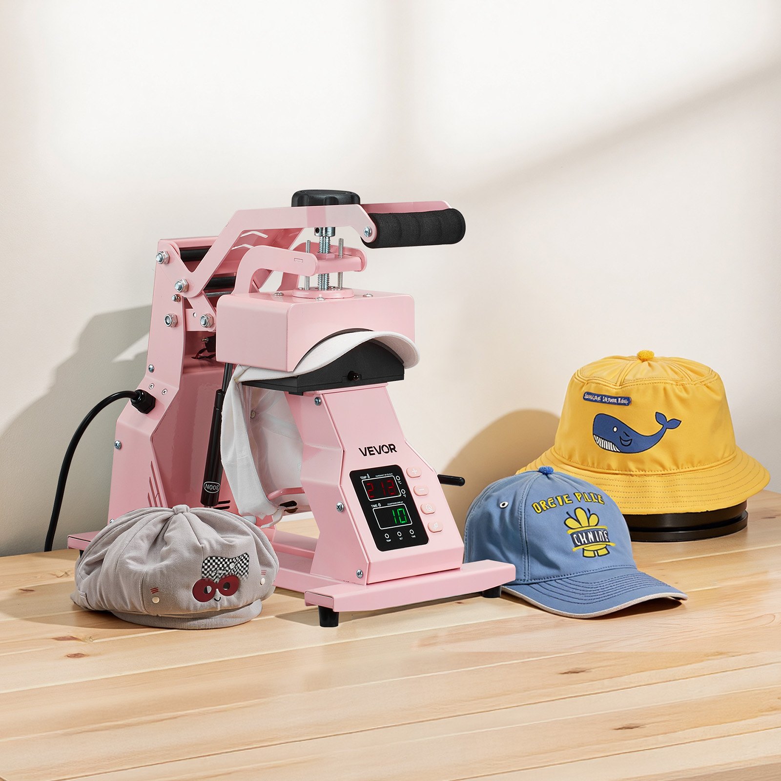 VEVOR Hat Heat Press Machine, with 4pcs Interchangeable Platens, Precise Temperature and Time Control, Hat Press for HTV Iron On and Sublimation Projects, for Caps, Headbands, Cuffs, Face Masks, Pink