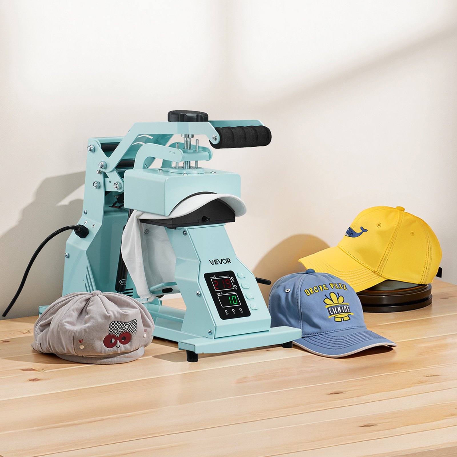 VEVOR Hat Heat Press Machine, with 2pcs Interchangeable Platens, Precise Temperature and Time Control, Hat Press for HTV Iron On and Sublimation Projects, for Caps, Headbands, Cuffs, Face Masks, Green