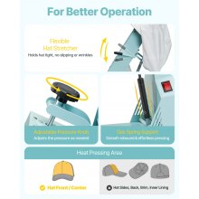 VEVOR Hat Heat Press Machine for Caps Hat Press with 4pcs Platens for HTV Green