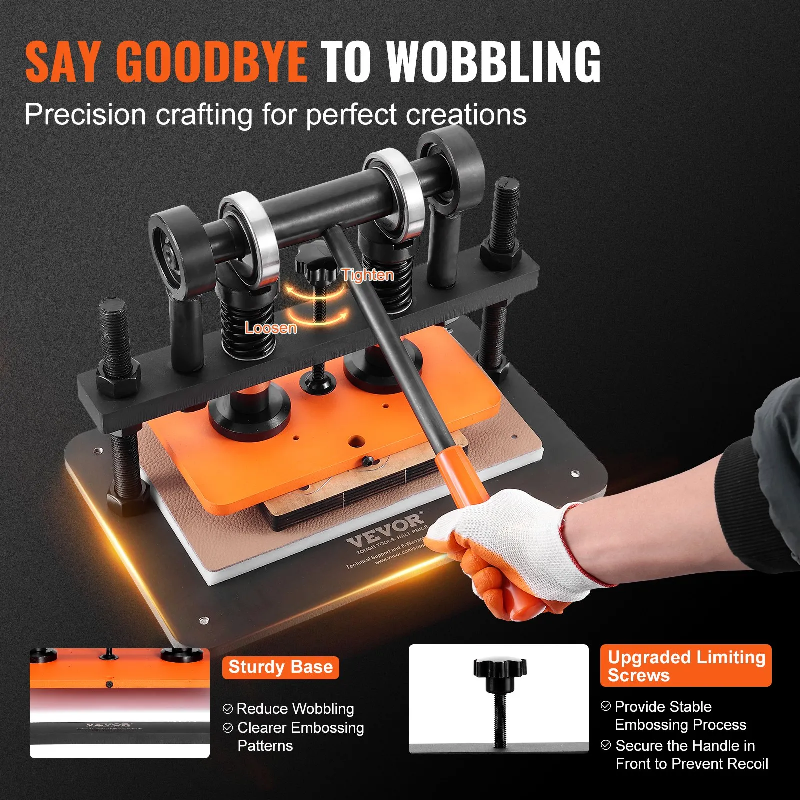 VEVOR Leather Cutting Machine, 25.9 x 15 cm Embossing Plate Manual Die Cutter, 1.2 cm Pressure Stroke Leather Embossing Machine, Dual Guide Shafts Die Cut Machine for Various of Materials