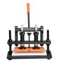 VEVOR leather cutting machine with an orange handle and black metal construction.