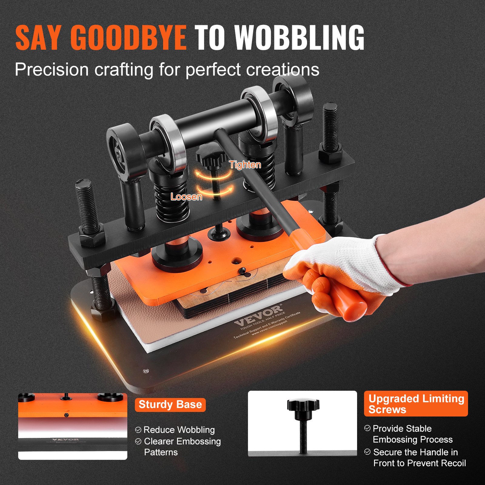 VEVOR leather cutting machine with sturdy base and upgraded limiting screws for precision crafting.