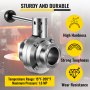 VEVOR Sanitary Butterfly Valve 2 Pack Stainless Butterfly Valve 1.5" Tube Outer Diameter Triclamp Butterfly Valve 304 Stainless Steel Sample Valve Tri Clamp with Pull Handle for Controlling the Fluid