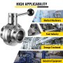 VEVOR Sanitary Butterfly Valve 2 Pack Stainless Butterfly Valve 1.5" Tube Outer Diameter Triclamp Butterfly Valve 304 Stainless Steel Sample Valve Tri Clamp with Pull Handle for Controlling the Fluid
