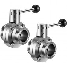 VEVOR Sanitary Butterfly Valve 2 Pack Stainless Butterfly Valve 1.5" Tube Outer Diameter Triclamp Butterfly Valve 304 Stainless Steel Sample Valve Tri Clamp with Pull Handle for Controlling the Fluid