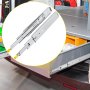 VEVOR drawer slides on a workbench with extended sliding drawer and storage boxes.