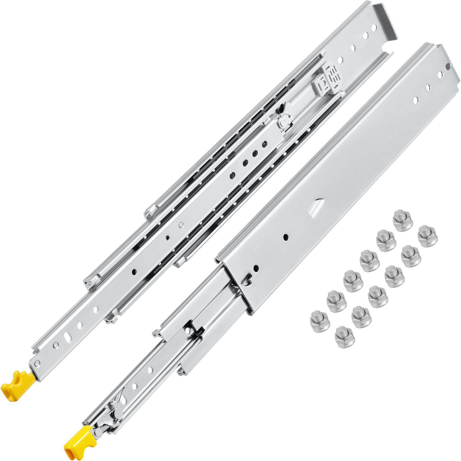 VEVOR drawer slides with yellow lock and mounting hardware set.