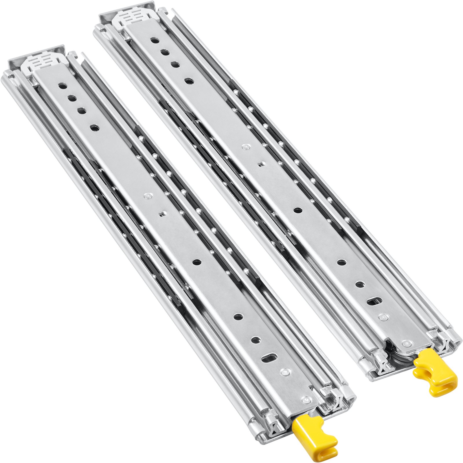 pair of VEVOR drawer slides with yellow release handles, showcasing their robust design.