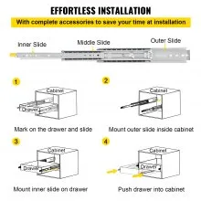 VEVOR Drawer Slides with Lock, 1 Pair 40 inch, Heavy-Duty Industrial Steel up to 500 lbs Capacity, 3-Fold Full Extension, Ball Bearing Lock-in & Lock-Out, Side Mount