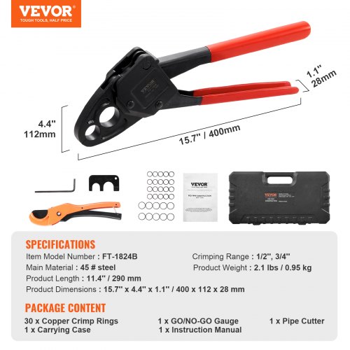 thumbnail image 2 of Vilstone PEX Combo Crimping Tool Kit - 1/2 & 3/4 Inch Copper Rings - With Cutter & Go/No-Go Gauge 2 of 5