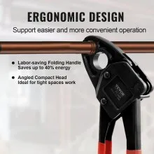 VEVOR PEX Pipe Crimping Tool, Angle Dual Head Combo PEX Crimper for 1/2" and 3/4" Copper Crimp Rings, 30 Copper Crimp Rings, PEX Tubing Cutter, Go/No-Go Gauge, Meets ASTM F1807 Standards