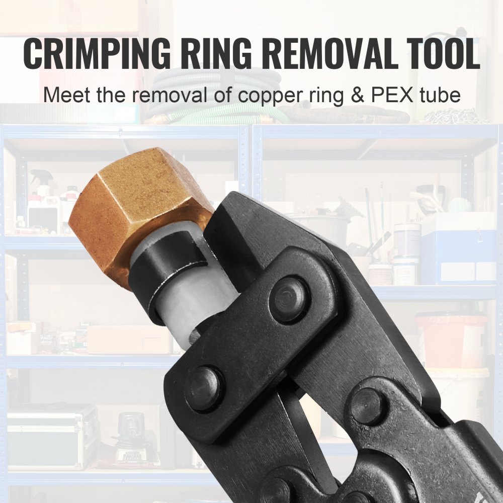 VEVOR PEX Pipe Crimping Tool Kit, Press Crimper for 3/8", 1/2", 3/4", 1" Crimp Rings, with 3 Jaw Dies, PEX Tubing Cutter, Go/No-Go Gauge, Copper Ring Removal Tool, Meets ASTM F1807 Standards