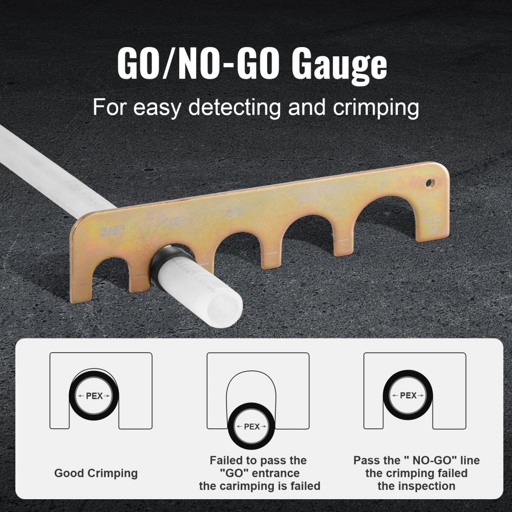 VEVOR PEX Pipe Crimping Tool Kit, Press Crimper for 3/8", 1/2", 3/4", 1" Crimp Rings, with 3 Jaw Dies, PEX Tubing Cutter, Go/No-Go Gauge, Copper Ring Removal Tool, Meets ASTM F1807 Standards