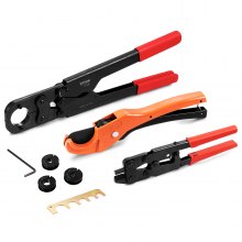 VEVOR PEX Pipe Crimping Tool Kit, Pro Press Crimper for 3/8", 1/2", 3/4", 1" Crimp Rings, with 3 Jaw Dies, PEX Tubing Cutter, Go/No-Go Gauge, Copper Ring Removal Tool, Meets ASTM F1807 Standards