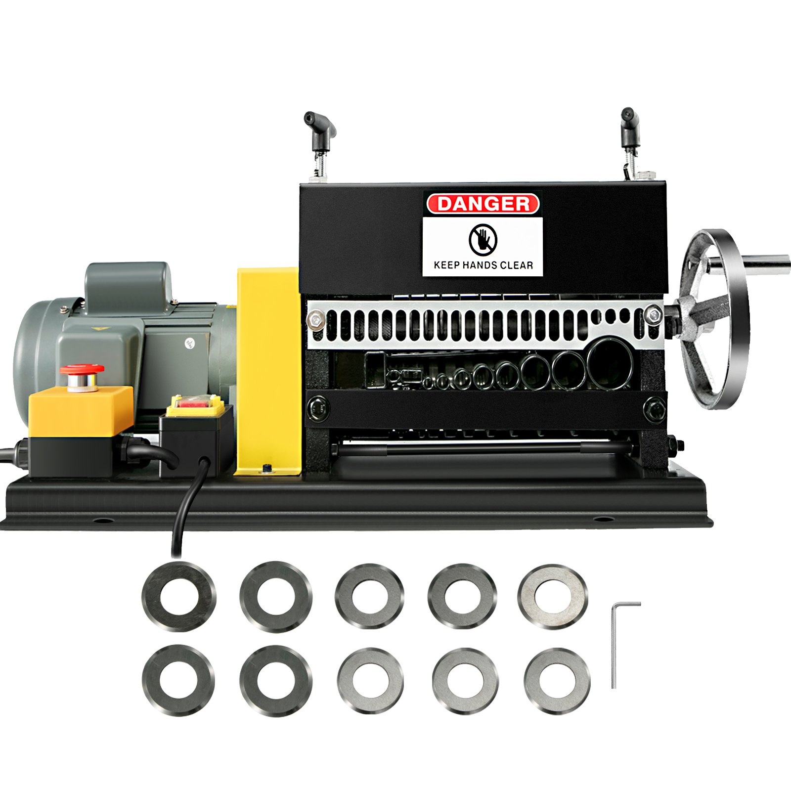 VEVOR Wire Stripping Machine 0.06" -1.5",Automatic or Hand-crank Wire Stripper Machine 11Holes & 10 Blades, Automatic Wire Stripping Tool Motor Rated Speed 1400Rpm,for Recycling Copper Wire