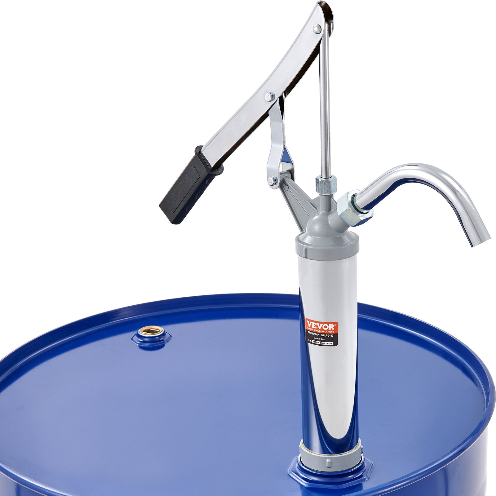 VEVOR Drum Pump, 10 oz. Per Stroke, Lever-Action Barrel Pump, Fits 5 to 55 Gallon Drums with 2-Piece Telescopic Suction Tube & Hose, Hand Operated, Designed to Transfer Fuel, Oil, Diesel, Carbon Steel