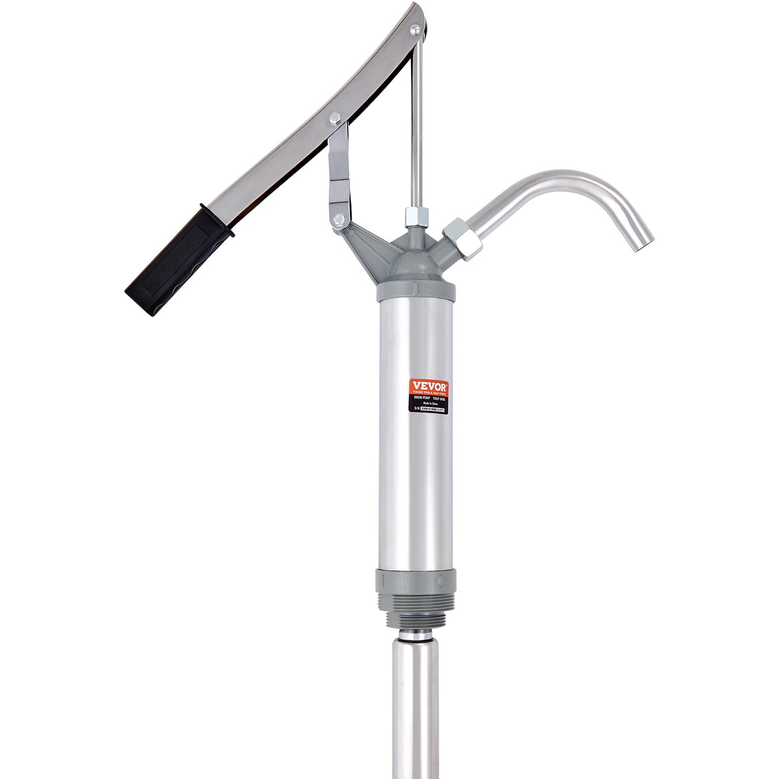 VEVOR Drum Pump, 10 oz. Per Stroke, Lever-Action Barrel Pump, Fits 5 to 55 Gallon Drums with 2-Piece Telescopic Suction Tube & Hose, Hand Operated, Designed to Transfer Fuel, Oil, Diesel, Carbon Steel