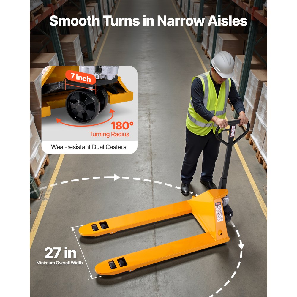 VEVOR Pallet Jack, 2.5T Load Capacity, Manual Pallet Truck with 122L x 68.6W cm Forks for Material Handling, 85-180 mm Fork Lift Height Range, Suitable for Warehouse, Supermarket, Manufacturing
