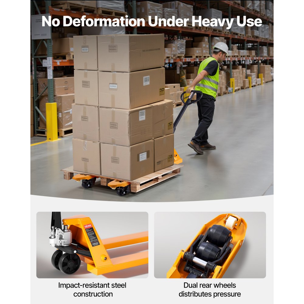 VEVOR Pallet Jack, 2.5T Load Capacity, Manual Pallet Truck with 122L x 68.6W cm Forks for Material Handling, 85-180 mm Fork Lift Height Range, Suitable for Warehouse, Supermarket, Manufacturing
