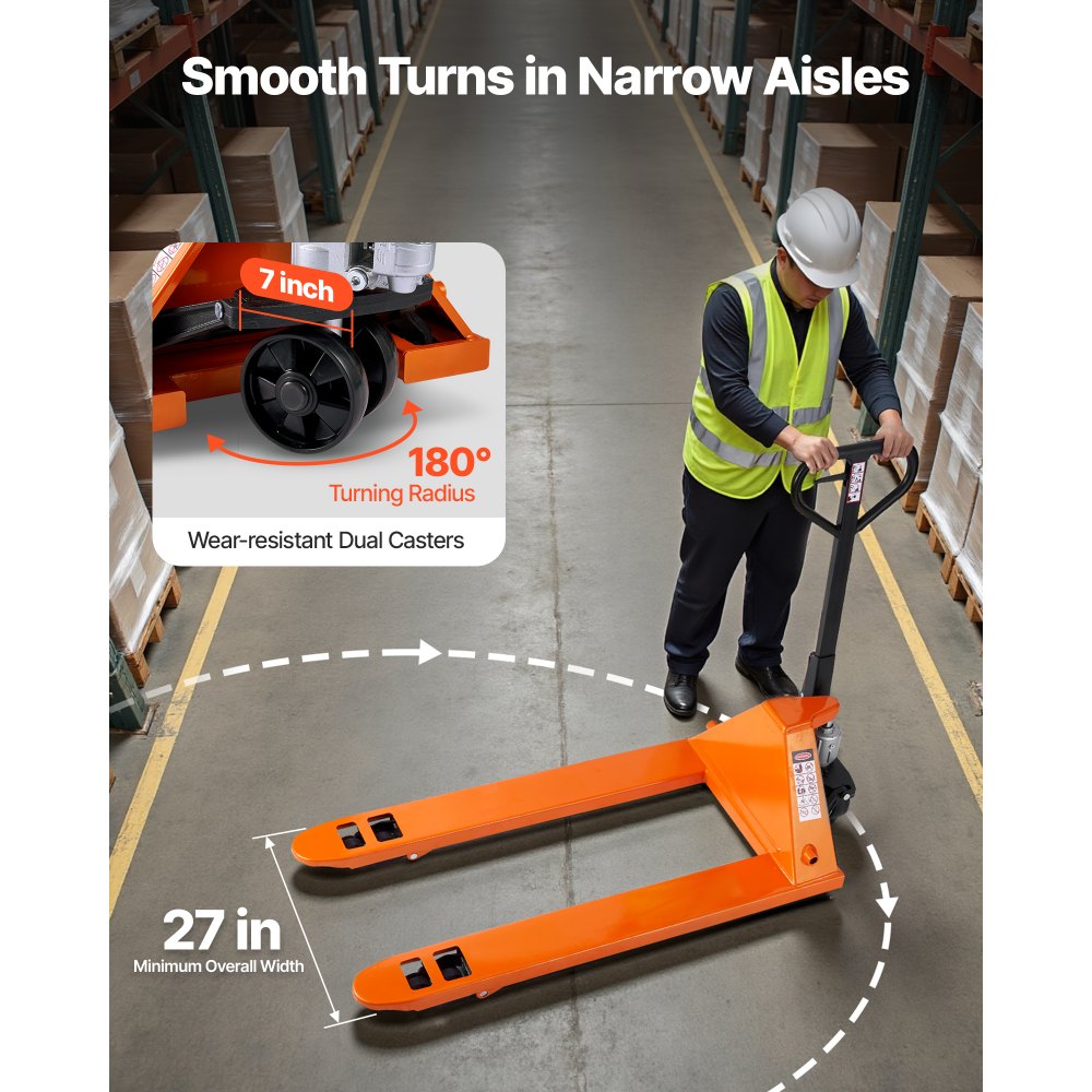 VEVOR Pallet Jack, 3T Load Capacity, Manual Pallet Truck with 122L x 68.6W cm Forks for Material Handling, 85-180 mm Fork Lift Height Range, Suitable for Warehouse, Supermarket, Manufacturing