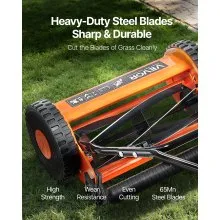 VEVOR Push Reel Lawn Mower 16 inch, 5 Blades Manual Push Mower No Motor, 0.6-1.75 in Adjustable Cutting Height, Walk-Behind Lawn Mowers with Grass Catcher Bag for Green Lawns, Driveways, Courtyards