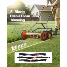 18" Manual Push Reel Lawn Mower 5-Blade Adjustable Height Grass Catcher 4 Wheels