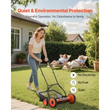 18" Manual Push Reel Lawn Mower 5-Blade Adjustable Height Grass Catcher 4 Wheels