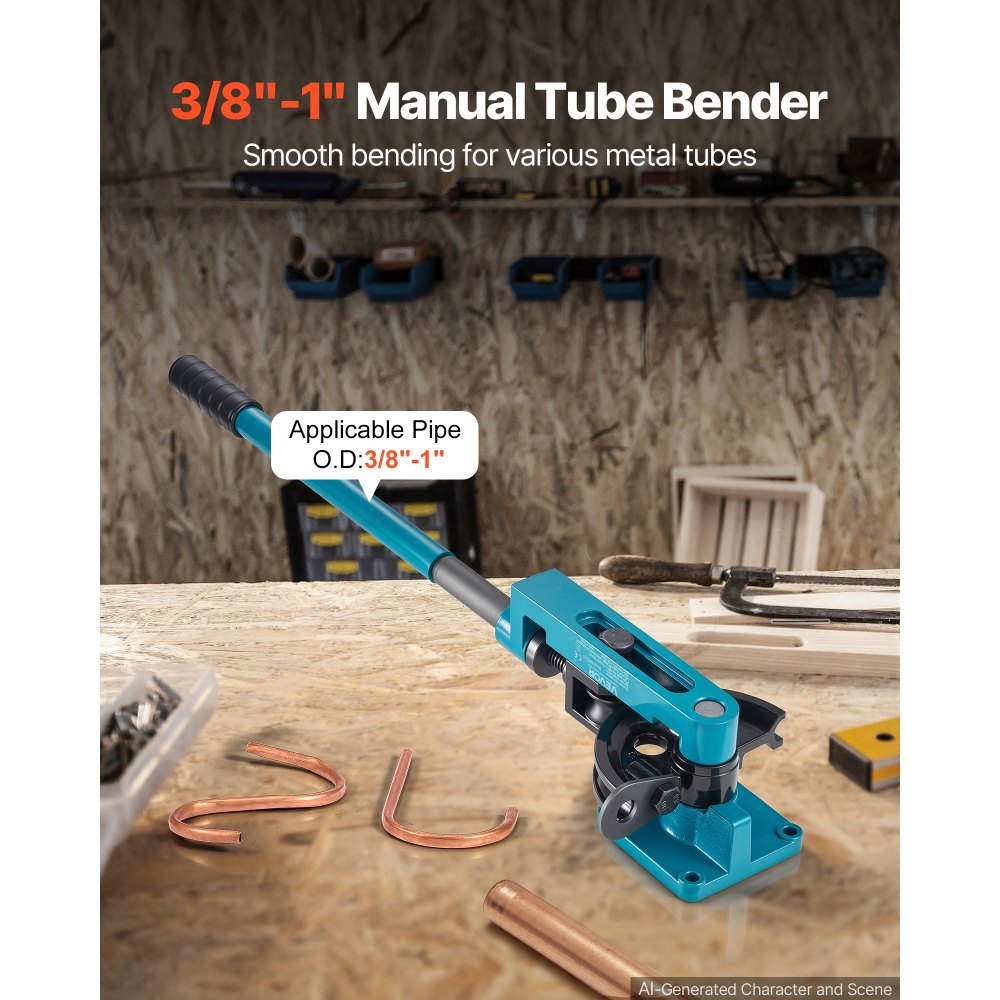 VEVOR Pipe Tube Bender, 3/8" to 1" Manual Pipe Tube Bender, with 7 Dies, Heavy Duty Tube Bender Tubing of Steel Metal Copper, for Repair Shops, Blue