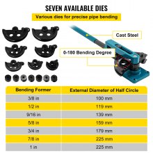 VEVOR Pipe Bender 3/8 to 1 Inch Pipe Tubing Bender Tube Bender 10 to 25mm Bending Formers Pipe Bender Set 7 Round Dies Size for Copper Brass Aluminum Stainless Steel Pipe