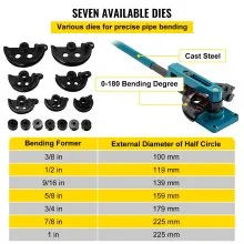 VEVOR Pipe Bender 3/8 to 1 Inch Pipe Tubing Bender Tube Bender 10 to 25mm Bending Formers Pipe Bender Set 7 Round Dies Size for Copper Brass Aluminum Stainless Steel Pipe