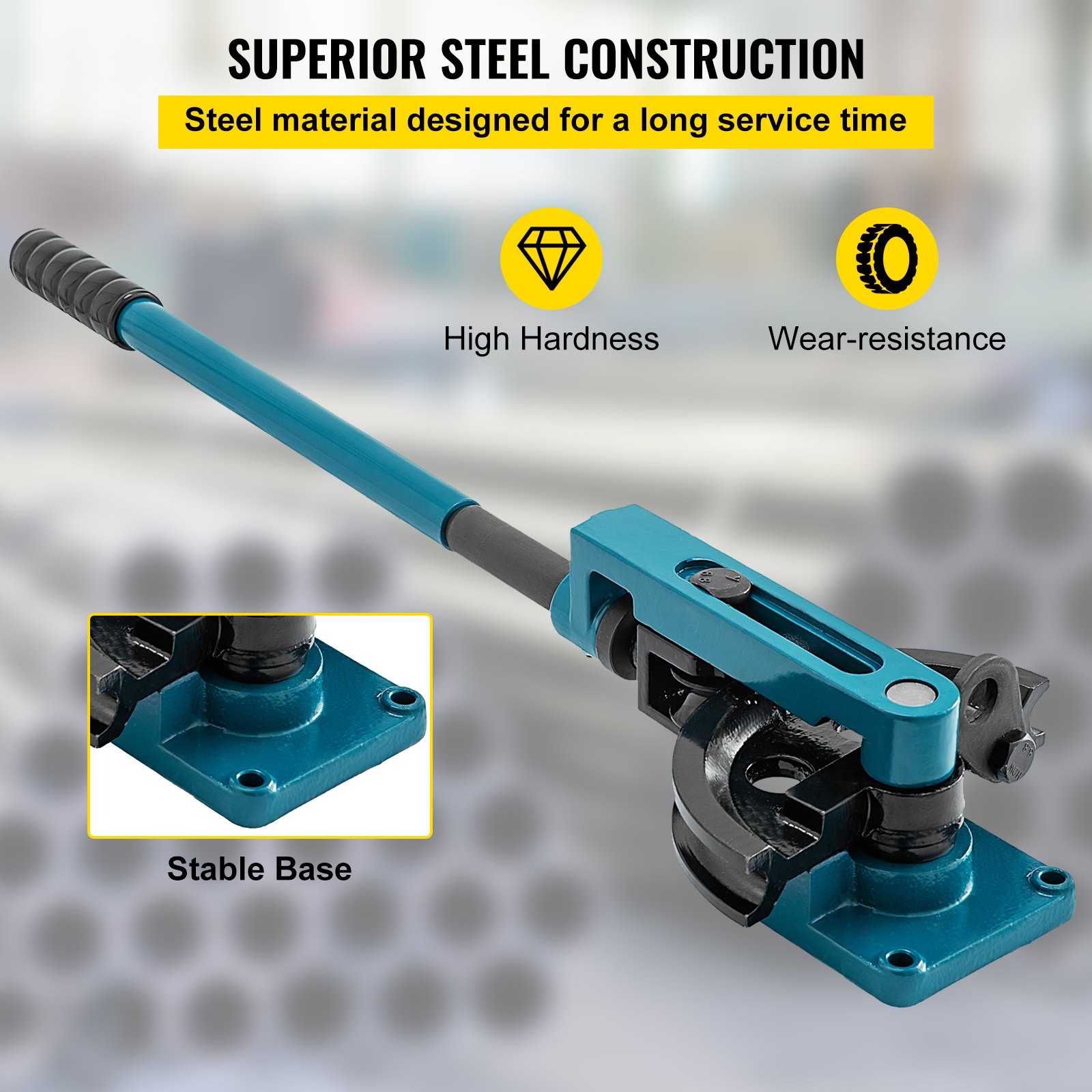 VEVOR pipe tube bender with superior steel construction, high hardness, and stable base.