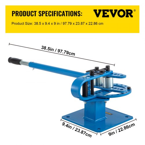 VEVOR YP-9 Manual Bench Top Compact Bender Pipe Bending Machine 7 Dies 1-3inch Metal Fabrication Tube Rod Pipe Bender 44ft Mount Powdercoat Telescoping Handle Maximum 5/8 Thick 1-15/16inch Width