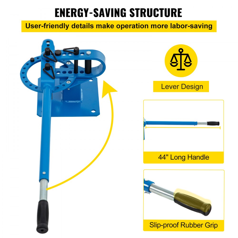 VEVOR metal bender with energy-saving lever design and 44&quot; long handle with slip-proof grip.