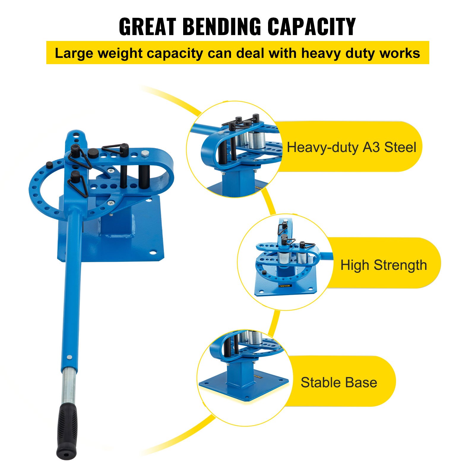 VEVOR metal bender with 5/16&quot; max thickness, heavy-duty a3 steel, and stable base.