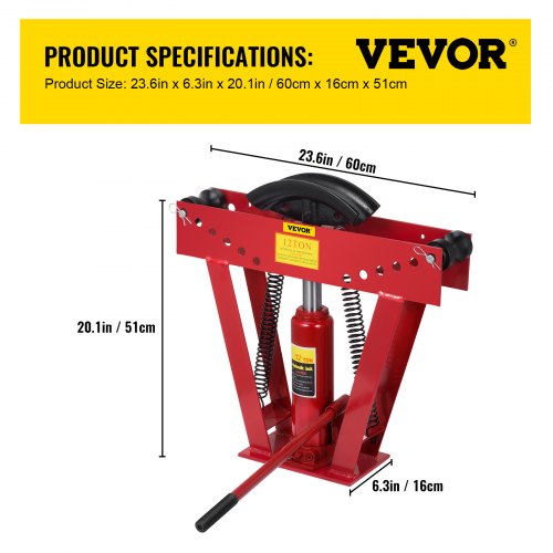 VEVOR 12 Ton Exhaust Tubing Bender 1/2 Inch Square Hydraulic Hand Pump Tubing Bender Stroke 130mm Pipe Bending Tool within 90-180 Degree Steel Pipe Bender with 6 Dies