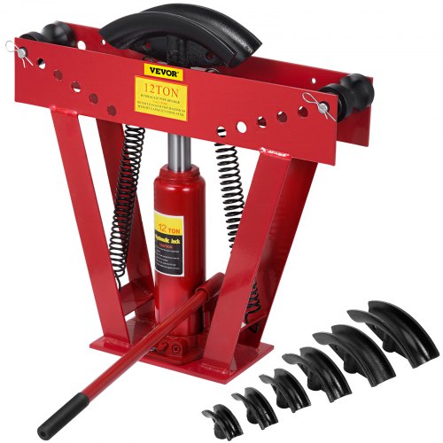 VEVOR - Doblador de tubos de escape de 12 toneladas, bomba de mano hidráulica cuadrada de 1/2 pulgada, doblador de tubos, carrera de 130 mm, herramienta de doblado de tubos dentro de doblador de tubos de acero de 90-180 grados con 6 troqueles