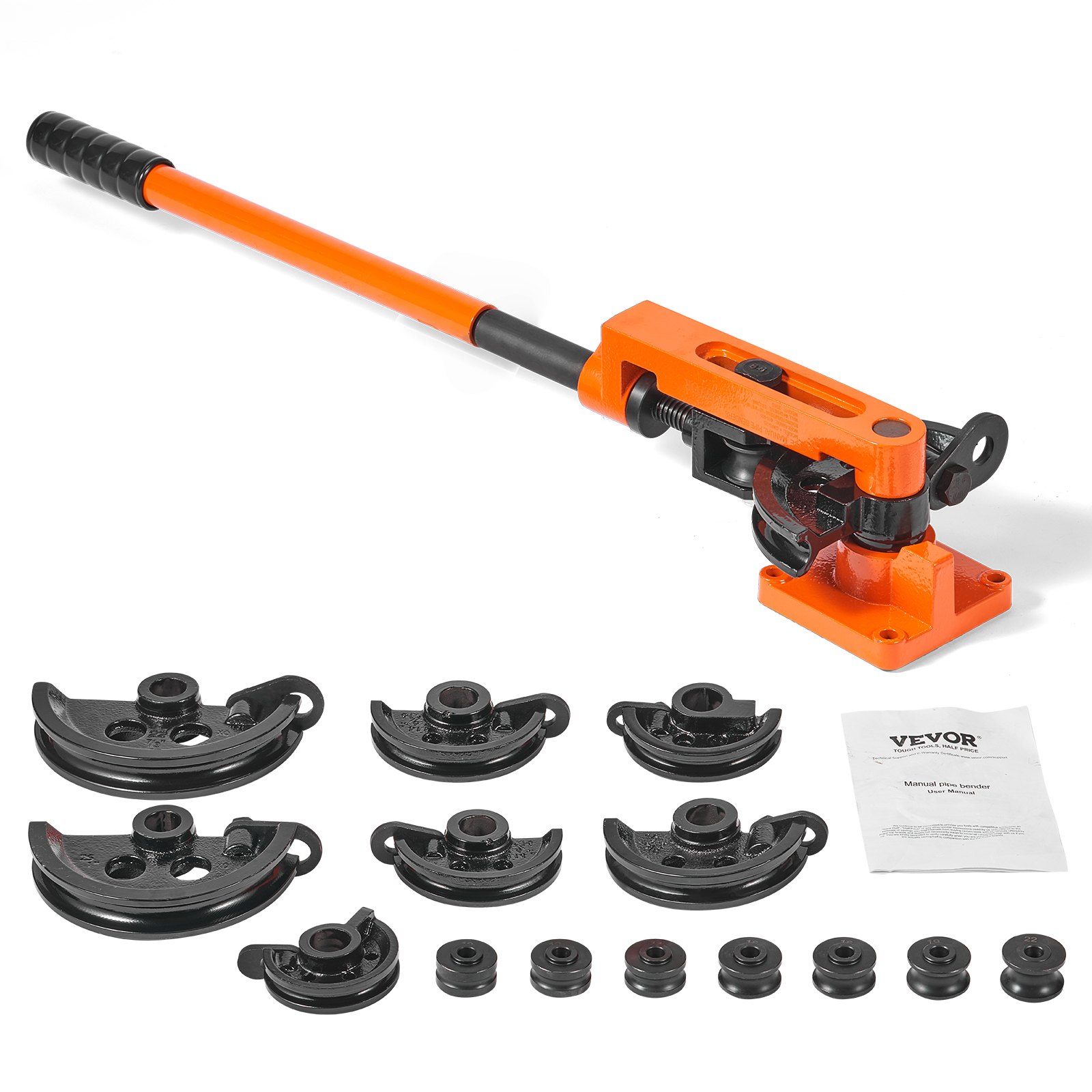 VEVOR Pipe Tube Bender, 9.5mm to 25.4mm OD Manual Pipe Tube Bender with 7 Bending Dies, 180° Copper Aluminum Pipes Bending Tools for HVAC Air Conditioning Refrigerator Auto Repair