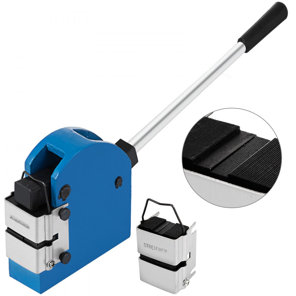 VEVOR shrinker stretcher with handle, various forming tools, and detailed grip view.
