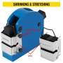 VEVOR shrinker stretcher with blue body, pre-drilled holes, and labeled jaws.