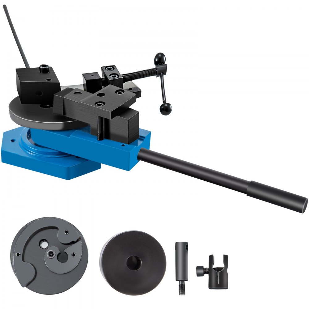 VEVOR metal scroll bender with attachments, featuring a blue base and lever handle.