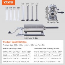 VEVOR Manual Sausage Stuffer, 2.5 L / 6 LBS Horizontal Sausage Machine with U-type Clamp, Made of Food-Grade Stainless Steel, Includes 8 Stuffing Tubes, for Home Kitchen Restaurant Commercial