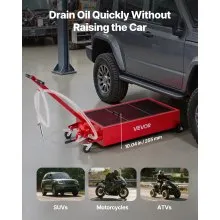 VEVOR Low Profile Oil Drain Pan, 75.7 L Capacity, Rolling Oil Drain Pan with Manual Pump, 2.2 m Hose & T Folding Handle, Leak-proof & Corrosion-resistant, Fit for Cars, SUVs, Trucks, ATVs, Red